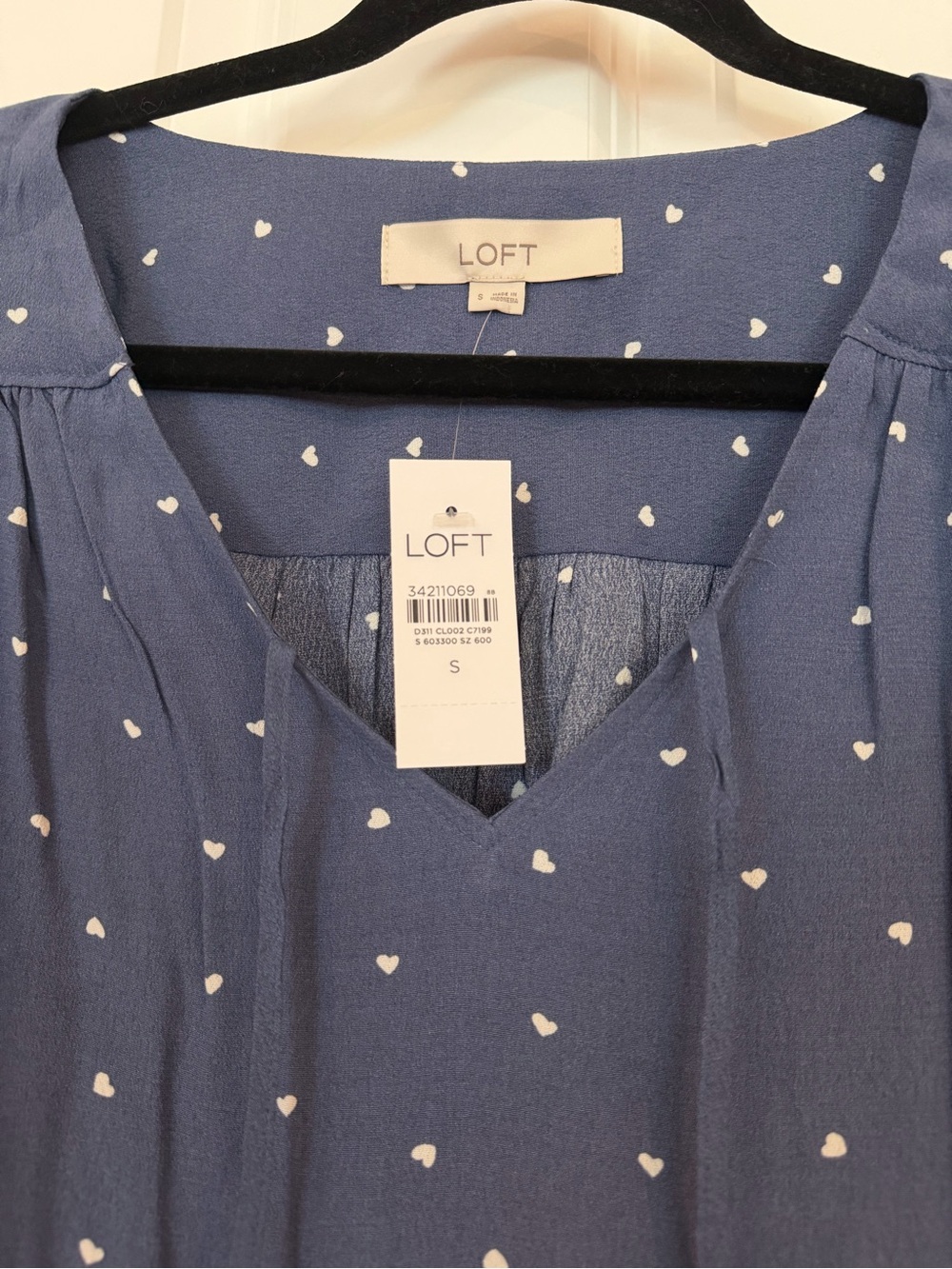 LOFT Blue Heart-Print Short Sleeve Peasant Blouse - Picture 2 of 4